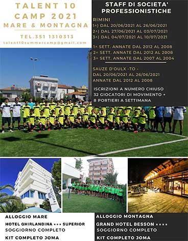 GA SPORTS RINNOVA LA COLLABORAZIONE CON I CAMP TALENT 10 ESTATE 2021
